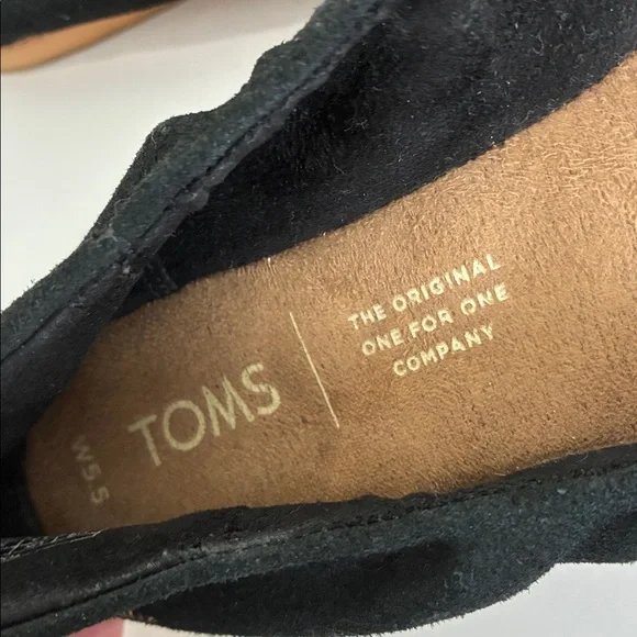 Toms Olivia Suede Ballet Flat Women’s 5.5 Black Tan - Picture 4 of 6